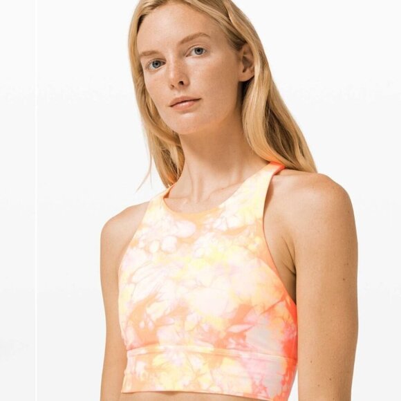 Lululemon Energy Bra High Neck Long Line Shibori Medium Support White Orange 4 - Picture 4 of 4